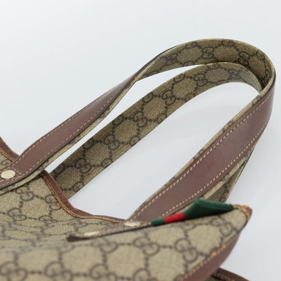 GUCCI GG Supreme Web Sherry Line Tote Bag PVC Beige Goud Rood 211135 Auth 166626