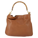 GUCCI Bamboo Hand Bag Leather 2way Brown Gold 001 1577 2615 Auth 166632-13
