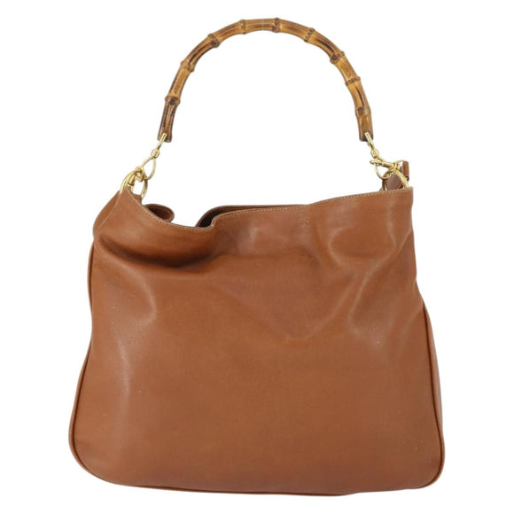 GUCCI Bamboo Hand Bag Leather 2way Brown Gold 001 1577 2615 Auth 166632