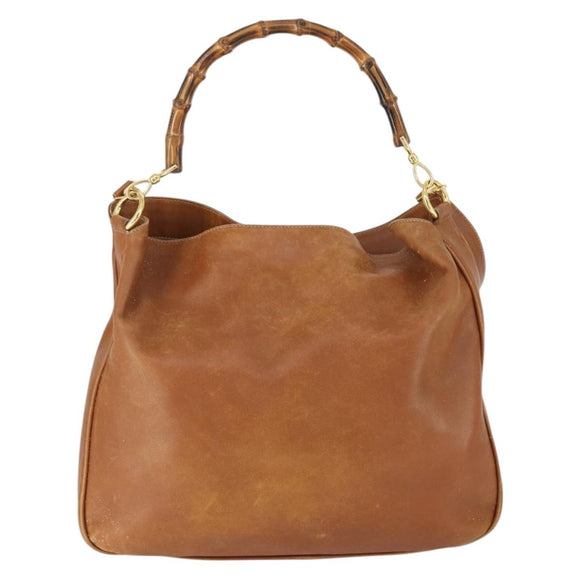 GUCCI Bamboo Hand Bag Leather 2way Brown Gold 001 1577 2615 Auth 166632