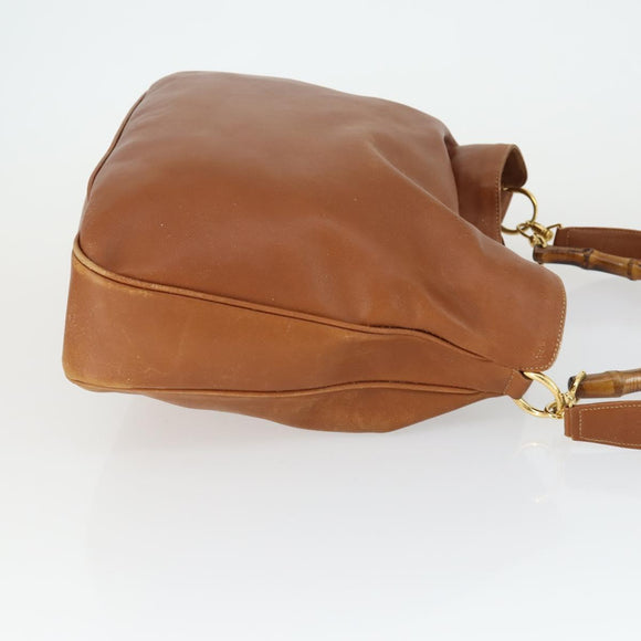 GUCCI Bamboo Hand Bag Leather 2way Brown Gold 001 1577 2615 Auth 166632