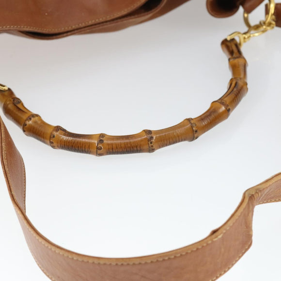 GUCCI Bamboo Hand Bag Leather 2way Brown Gold 001 1577 2615 Auth 166632