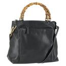 GUCCI Bamboo Hand Bag Leather 2way Black Gold 002 3754 0508 Auth 166633-1