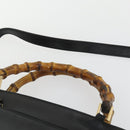 GUCCI Bamboo Hand Bag Leather 2way Black Gold 002 3754 0508 Auth 166633-10