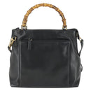 GUCCI Bamboo Hand Bag Leather 2way Black Gold 002 3754 0508 Auth 166633-2