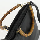GUCCI Bamboo Hand Bag Leather 2way Black Gold 002 3754 0508 Auth 166633-6