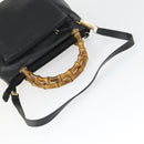 GUCCI Bamboo Hand Bag Leather 2way Black Gold 002 3754 0508 Auth 166633-7