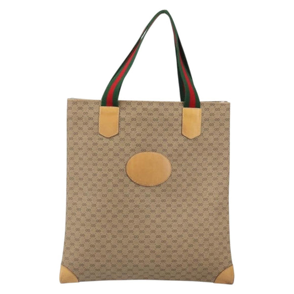 GUCCI Micro GG Supreme Web Sherry Line Tote Bag PVC Beige 02 37 1300 Auth 166634