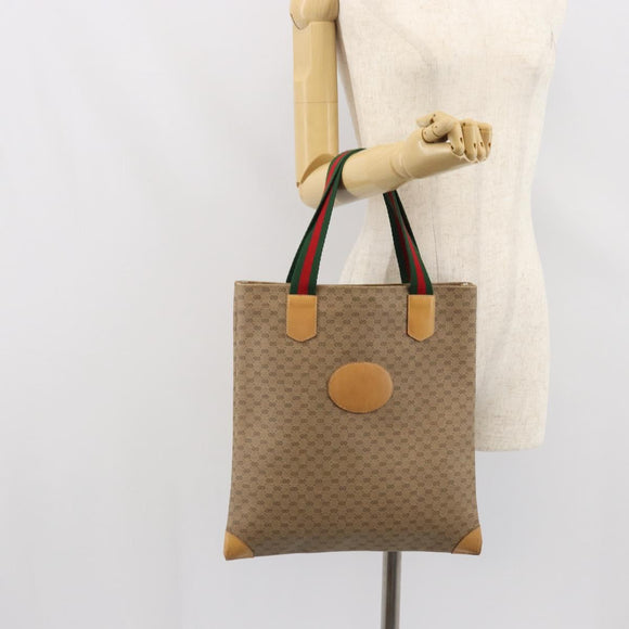 GUCCI Micro GG Supreme Web Sherry Line Tote Bag PVC Beige 02 37 1300 Auth 166634