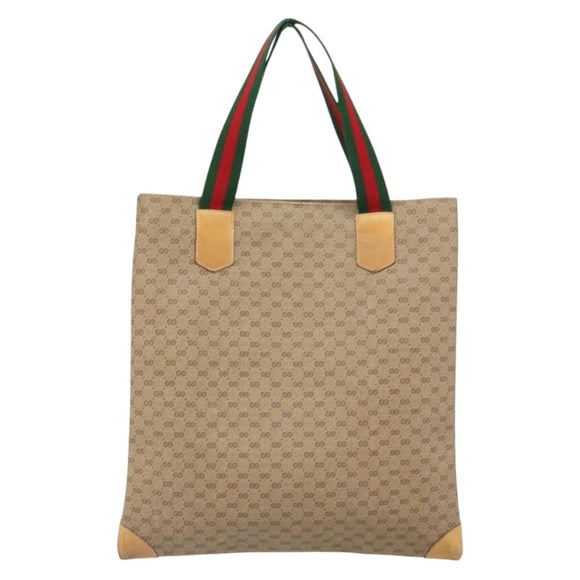 GUCCI Micro GG Supreme Web Sherry Line Tote Bag PVC Beige 02 37 1300 Auth 166634