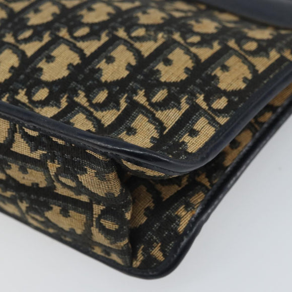 Christian Dior Trotter Canvas Clutch Bag Navy Gold Auth 166635