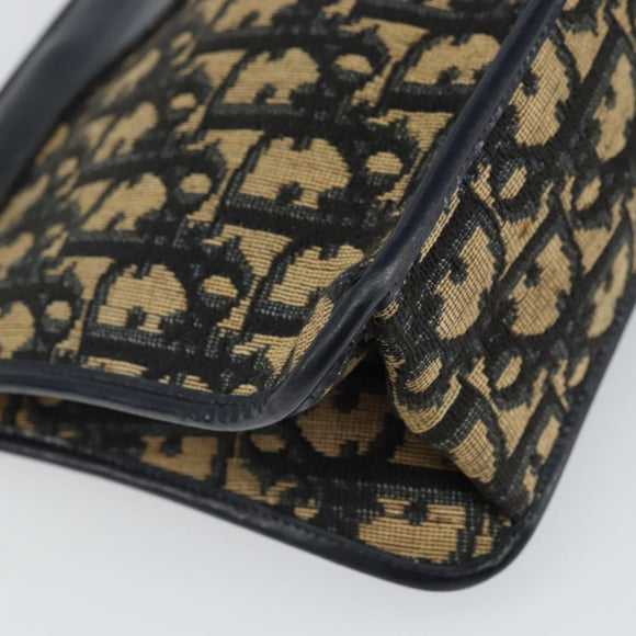 Christian Dior Trotter Canvas Clutch Bag Navy Gold Auth 166635