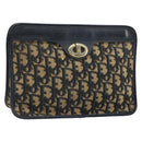 Christian Dior Trotter Canvas Clutch Bag Navy Gold Auth 166635-1