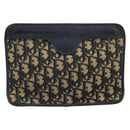 Christian Dior Trotter Canvas Clutch Bag Navy Gold Auth 166635-2