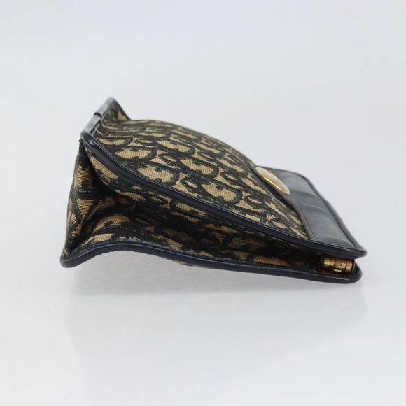 Christian Dior Trotter Canvas Clutch Bag Navy Gold Auth 166635