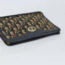 Christian Dior Trotter Canvas Clutch Bag Navy Gold Auth 166635-5