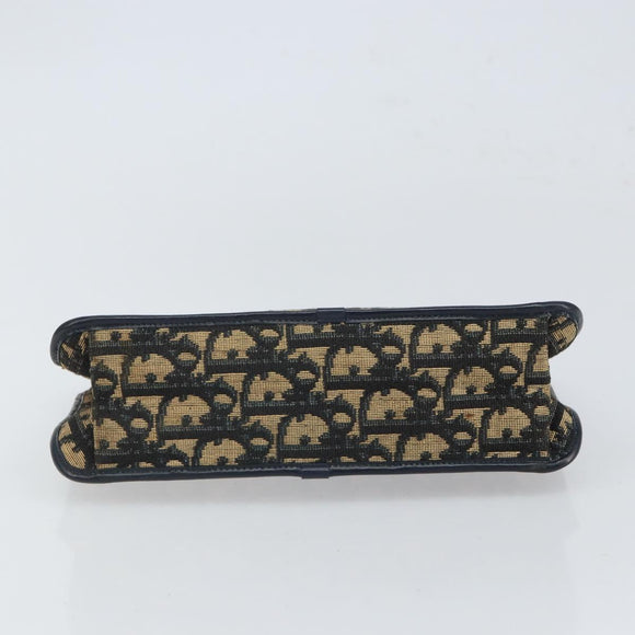 Christian Dior Trotter Canvas Clutch Bag Navy Gold Auth 166635