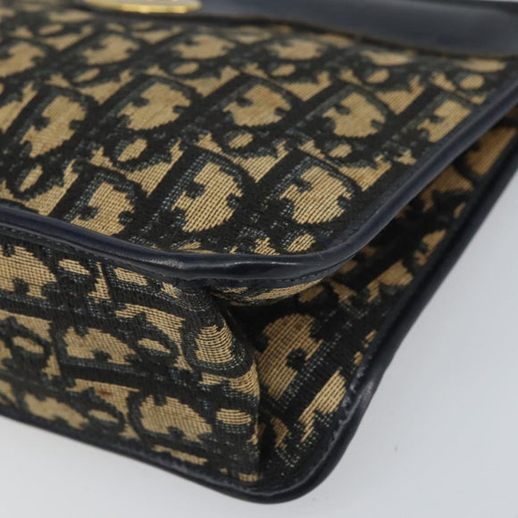 Christian Dior Trotter Canvas Clutch Bag Navy Gold Auth 166635