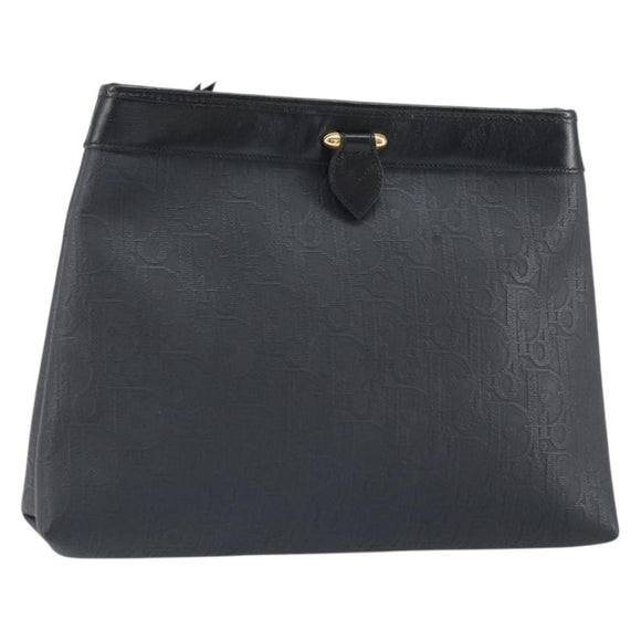 Christian Dior Trotter Canvas Clutch Bag Black Gold Auth 166636