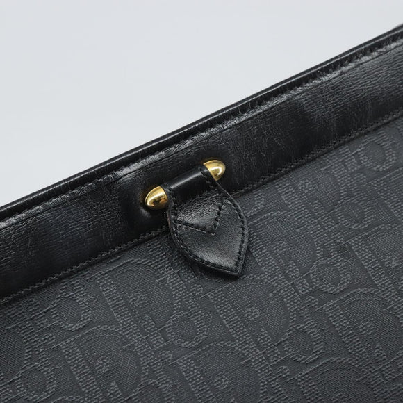 Christian Dior Trotter Canvas Clutch Bag Black Gold Auth 166636