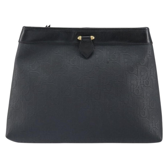 Christian Dior Trotter Canvas Clutch Bag Black Gold Auth 166636