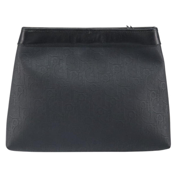 Christian Dior Trotter Canvas Clutch Bag Black Gold Auth 166636
