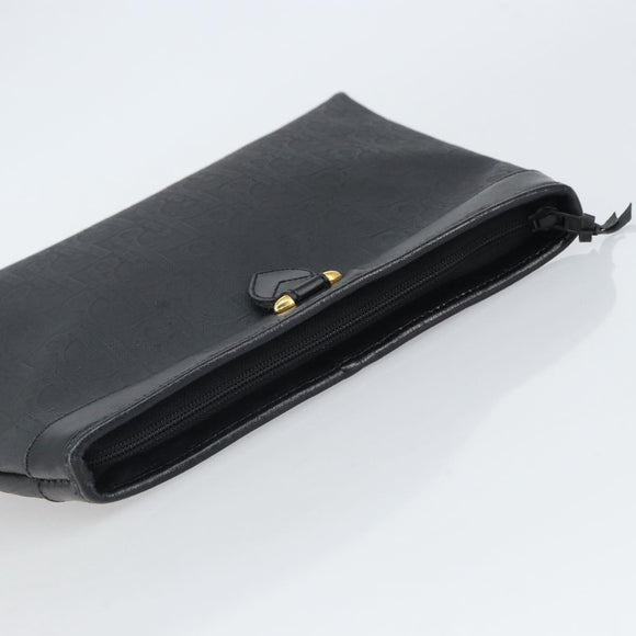 Christian Dior Trotter Canvas Clutch Bag Black Gold Auth 166636