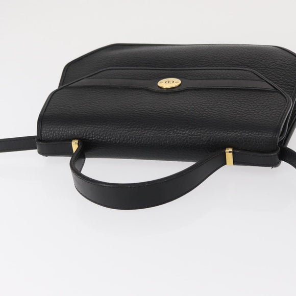 Christian Dior Hand Bag Leather 2way Black Gold Auth 166637