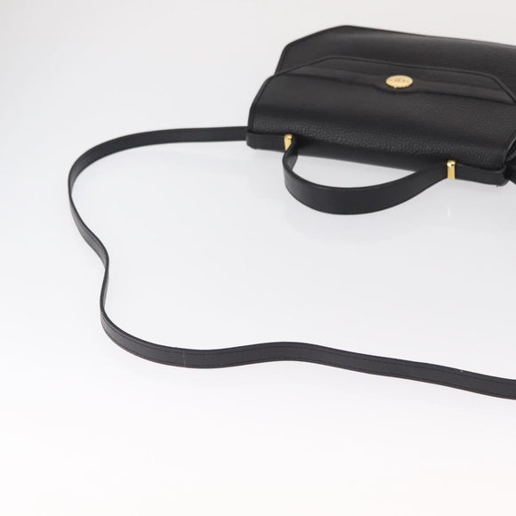 Christian Dior Hand Bag Leather 2way Black Gold Auth 166637