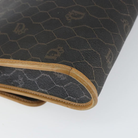 Christian Dior Honeycomb Canvas Shoulder Bag PVC Black Gold Auth 166639
