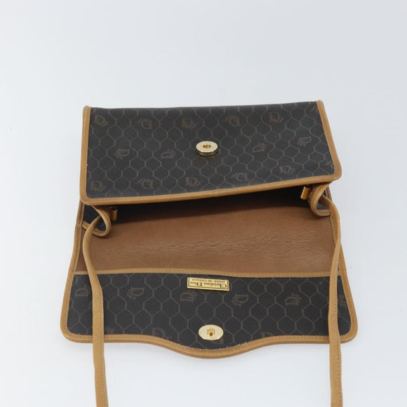 Christian Dior Honeycomb Canvas Shoulder Bag PVC Black Gold Auth 166639