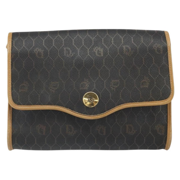 Christian Dior Honeycomb Canvas Shoulder Bag PVC Black Gold Auth 166639