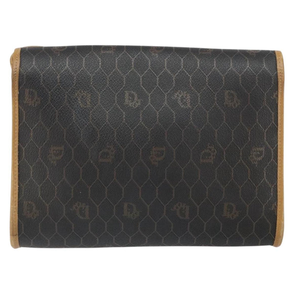 Christian Dior Honeycomb Canvas Shoulder Bag PVC Black Gold Auth 166639