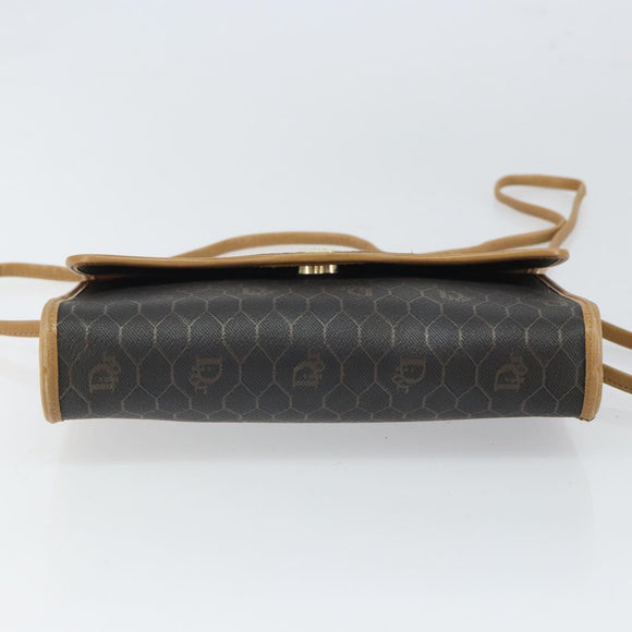 Christian Dior Honeycomb Canvas Shoulder Bag PVC Black Gold Auth 166639