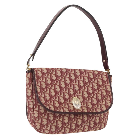 Christian Dior Trotter Canvas Shoulder Bag Red Gold Auth 166640