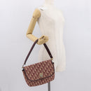 Christian Dior Trotter Canvas Shoulder Bag Red Gold Auth 166640-21