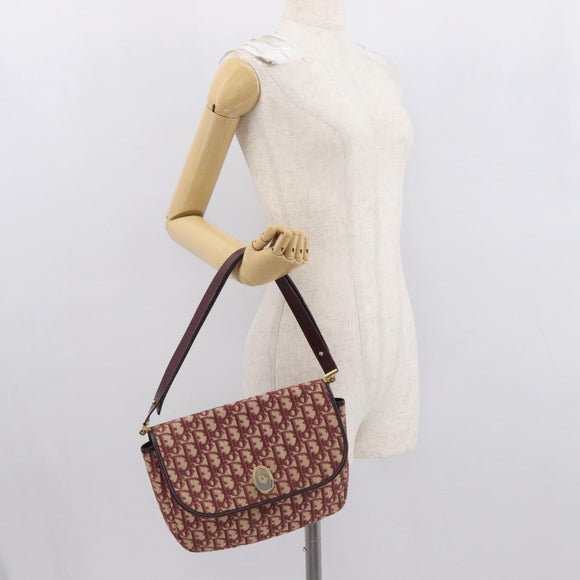 Christian Dior Trotter Canvas Shoulder Bag Red Gold Auth 166640