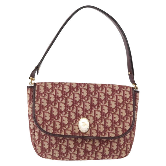Christian Dior Trotter Canvas Shoulder Bag Red Gold Auth 166640