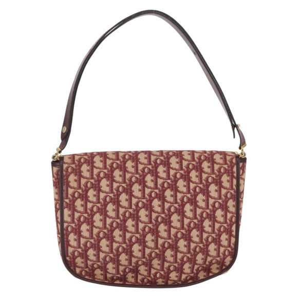 Christian Dior Trotter Canvas Shoulder Bag Red Gold Auth 166640