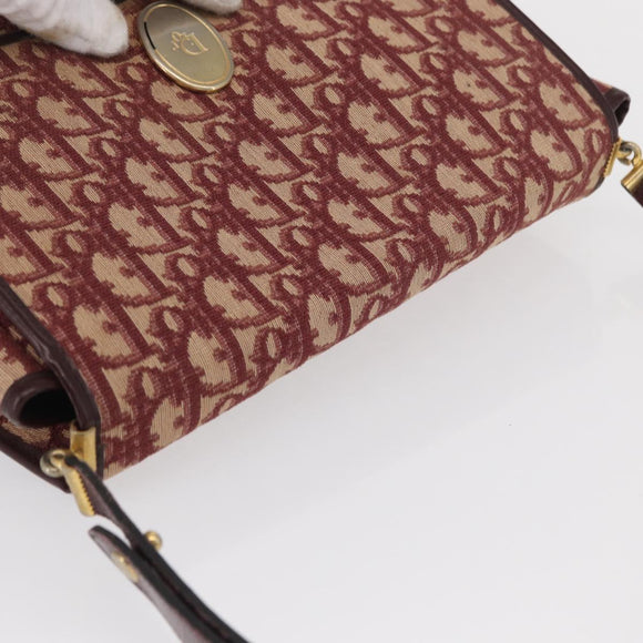 Christian Dior Trotter Canvas Shoulder Bag Red Gold Auth 166640