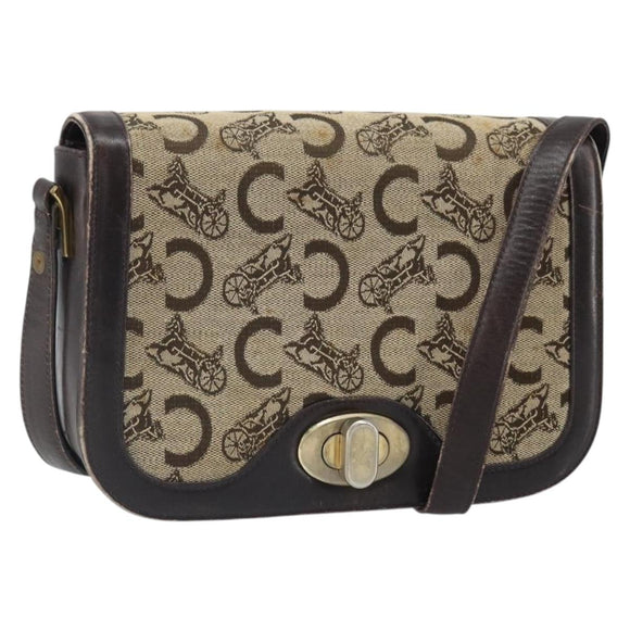 CELINE C Sulky Shoulder Bag Canvas Beige Gold Auth 166644