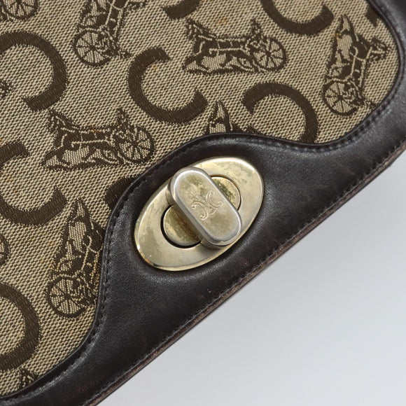 CELINE C Sulky Shoulder Bag Canvas Beige Gold Auth 166644