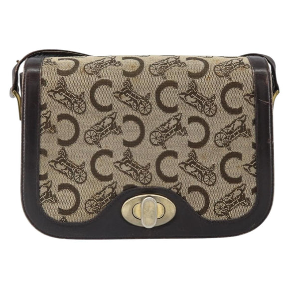 CELINE C Sulky Shoulder Bag Canvas Beige Gold Auth 166644