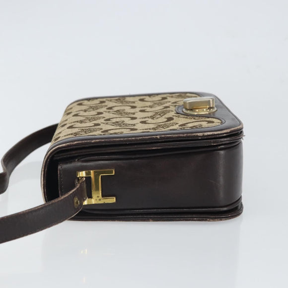 CELINE C Sulky Shoulder Bag Canvas Beige Gold Auth 166644