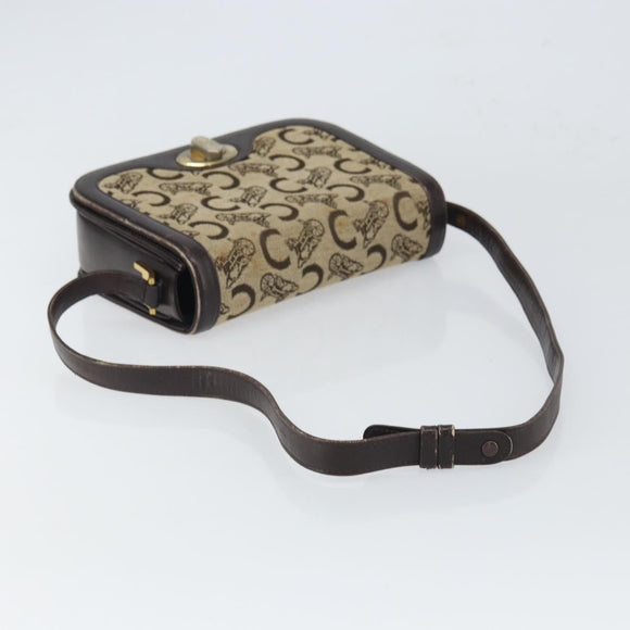 CELINE C Sulky Shoulder Bag Canvas Beige Gold Auth 166644
