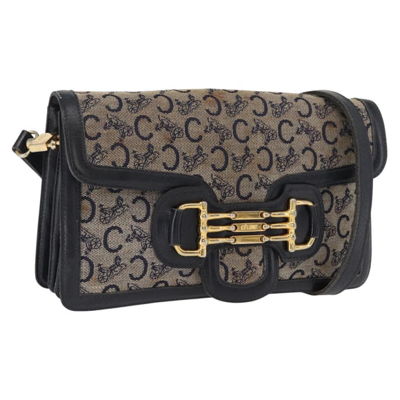 CELINE C Sulky Shoulder Bag Canvas Navy Gold Auth 166645