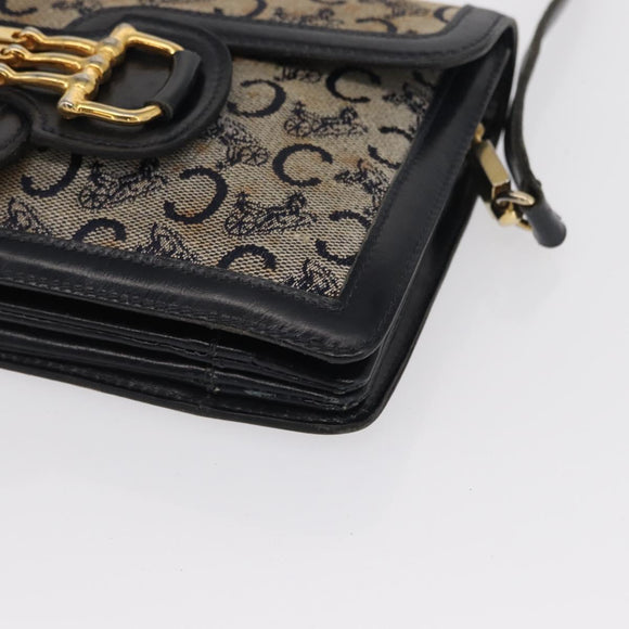 CELINE C Sulky Shoulder Bag Canvas Navy Gold Auth 166645