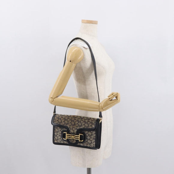 CELINE C Sulky Shoulder Bag Canvas Navy Gold Auth 166645