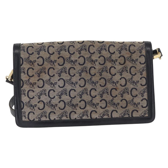 CELINE C Sulky Shoulder Bag Canvas Navy Gold Auth 166645