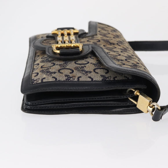 CELINE C Sulky Shoulder Bag Canvas Navy Gold Auth 166645
